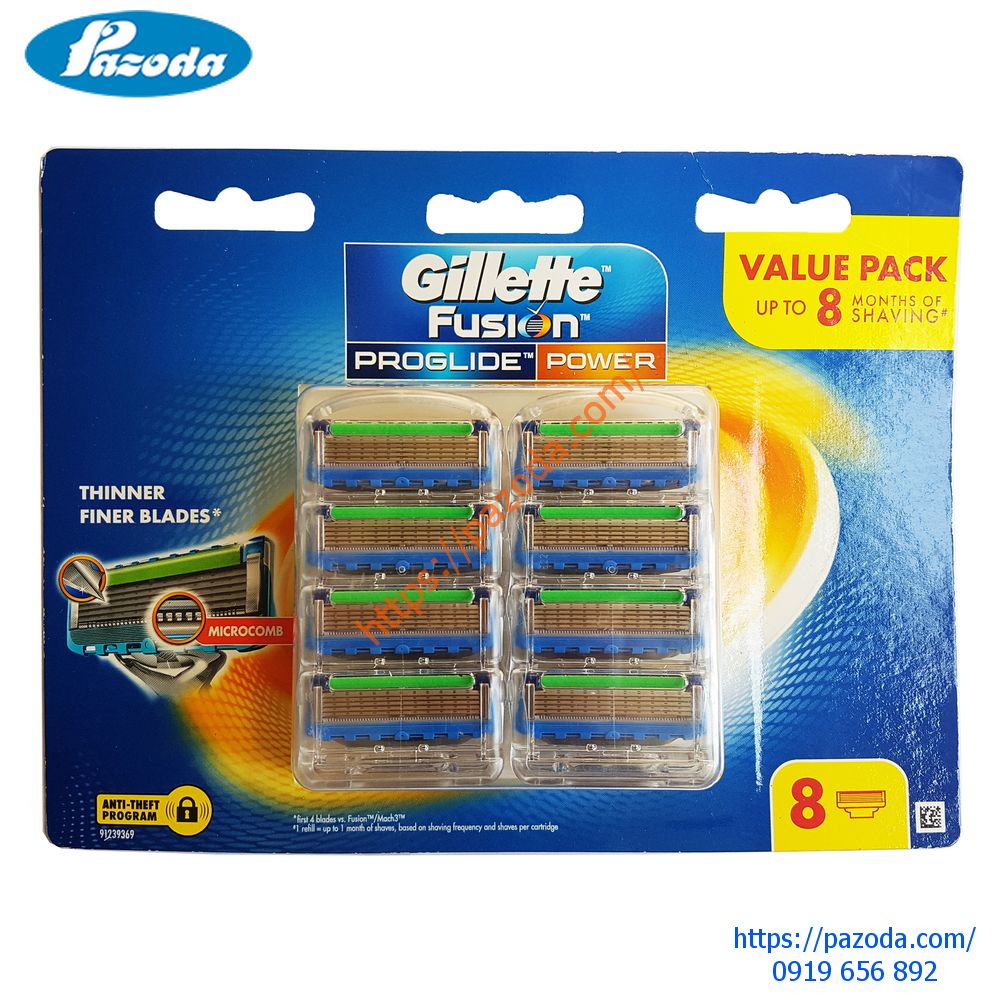 Hộp 8 lưỡi dao cạo râu Gillette Fusion Proglide Power