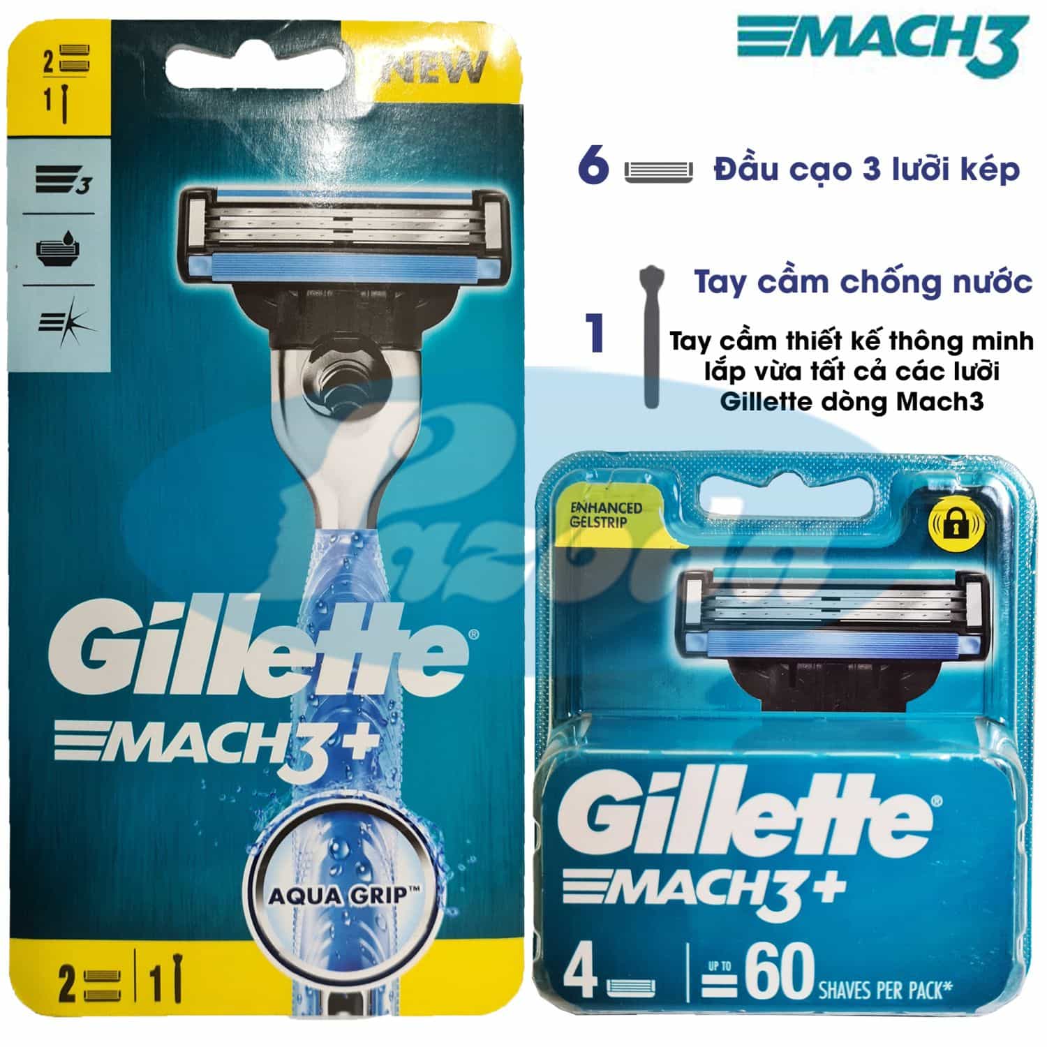 Bộ dao cạo râu Gillette Mach3 với 1 tay cầm và 6 đầu cạo 3 lưỡi kép